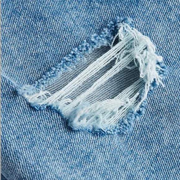 Express High Waisted Medium Wash Ripped Slim Jeans - Picture 7 of 14